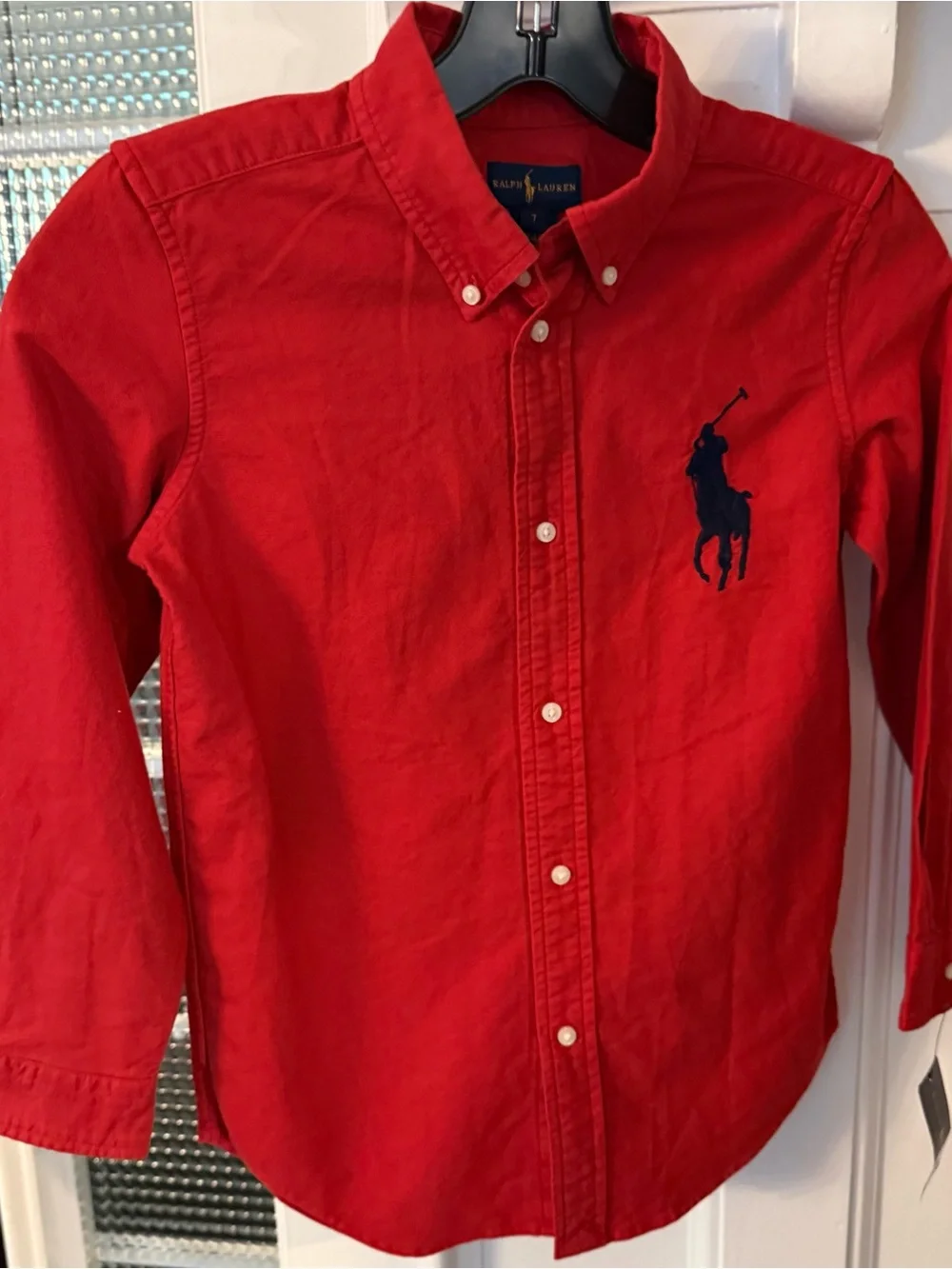Ralph Lauren Boys Big Pony Button Down Oxford Shirt Red Sz 7 NWT